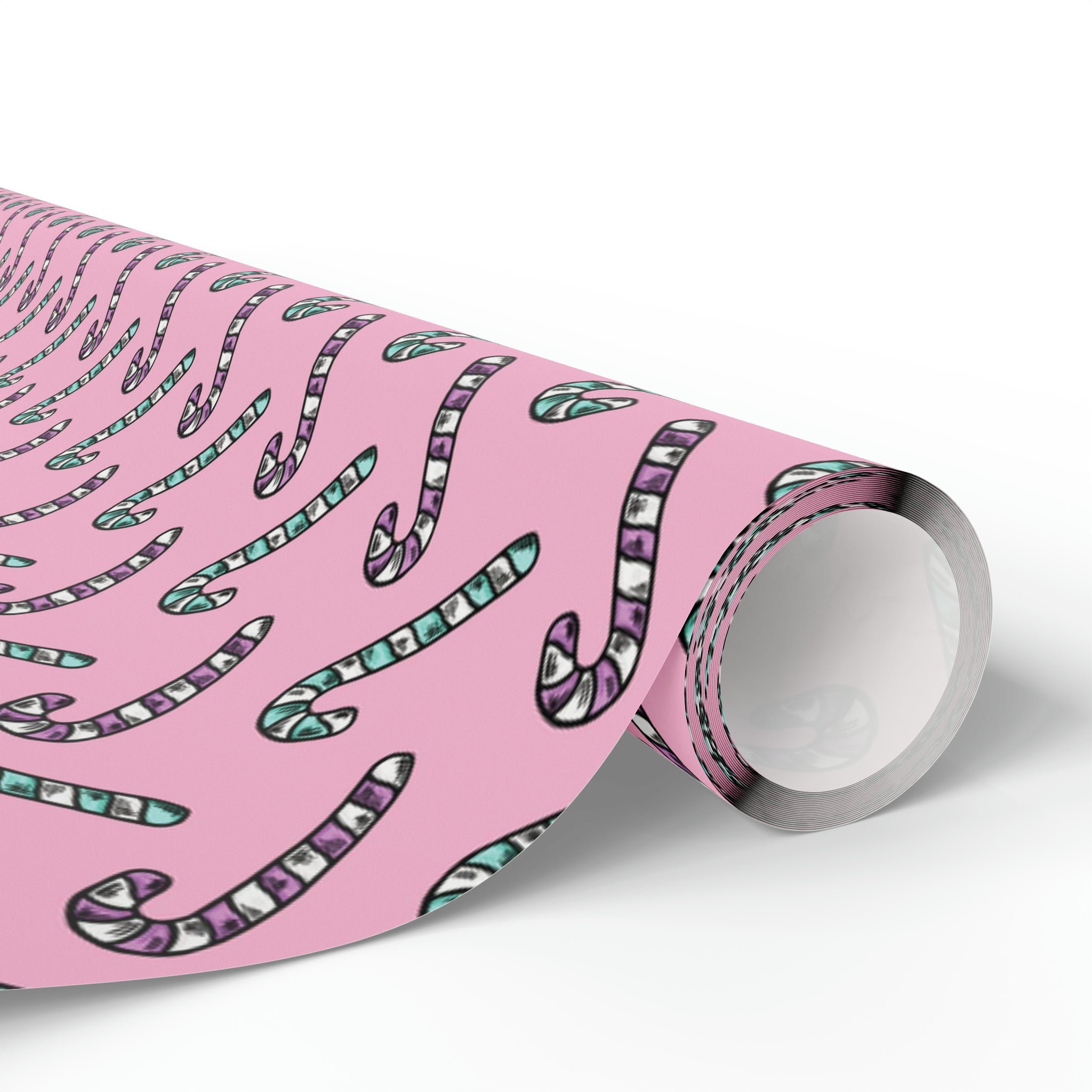 Pink And Teal Pastel Candy Canes Pink Christmas Print Holiday Gift Wrap Paper - Glossy Or Matte