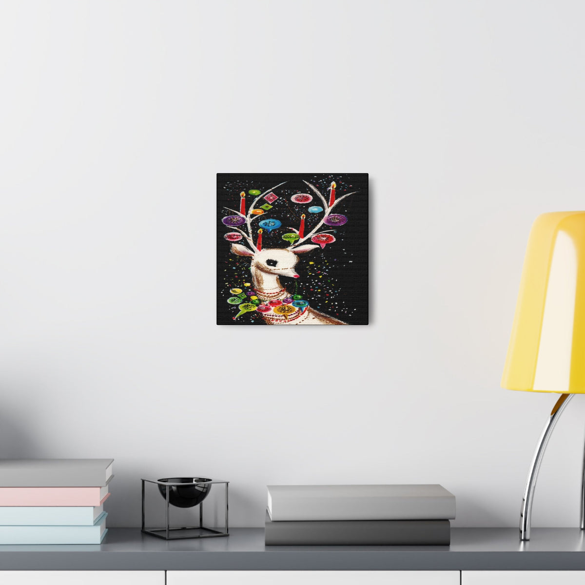 Beautiful Reindeer With Ornaments Retro Christmas Canvas Gallery Wrap