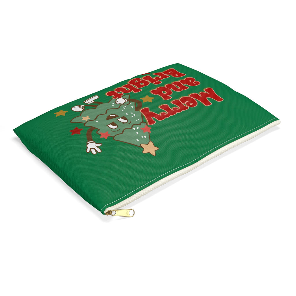 Merry And Bright Cute Christmas Tree Retro Style Christmas Print Polyester Accessory Travel Bag Pouch