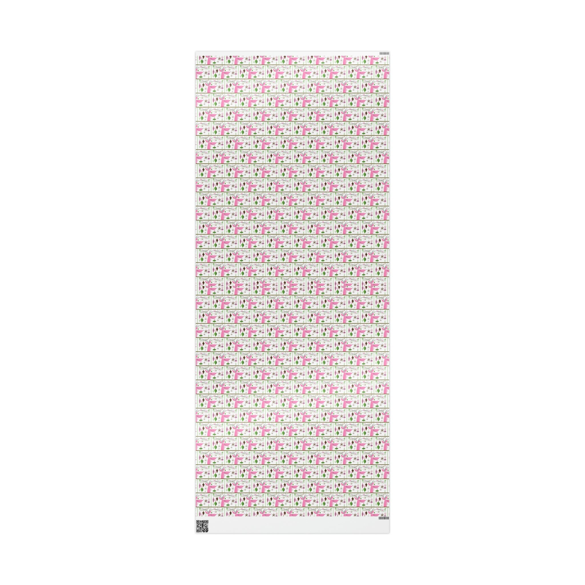 Pink Christmas Reindeer With Ornaments Mid Century Retro Christmas Print Holiday Gift Wrap Paper - Glossy Or Matte