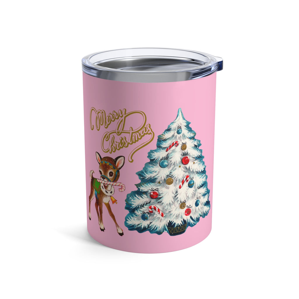 Merry Christmas Reindeer Christmas Tree Retro Pink Christmas Print Stainless Steel Tumbler 10oz