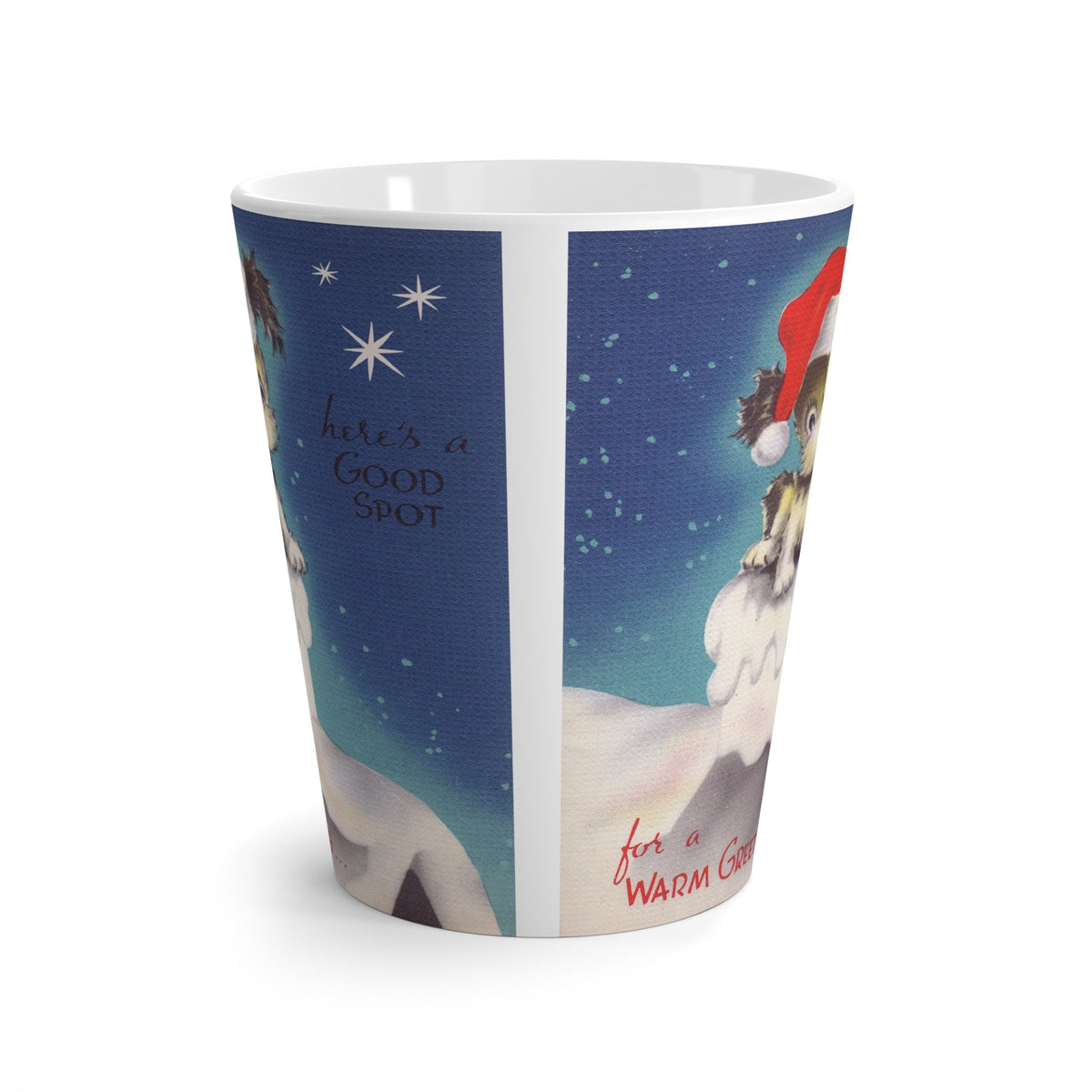 Cute Puppy Retro Christmas Print Latte Coffee Mug