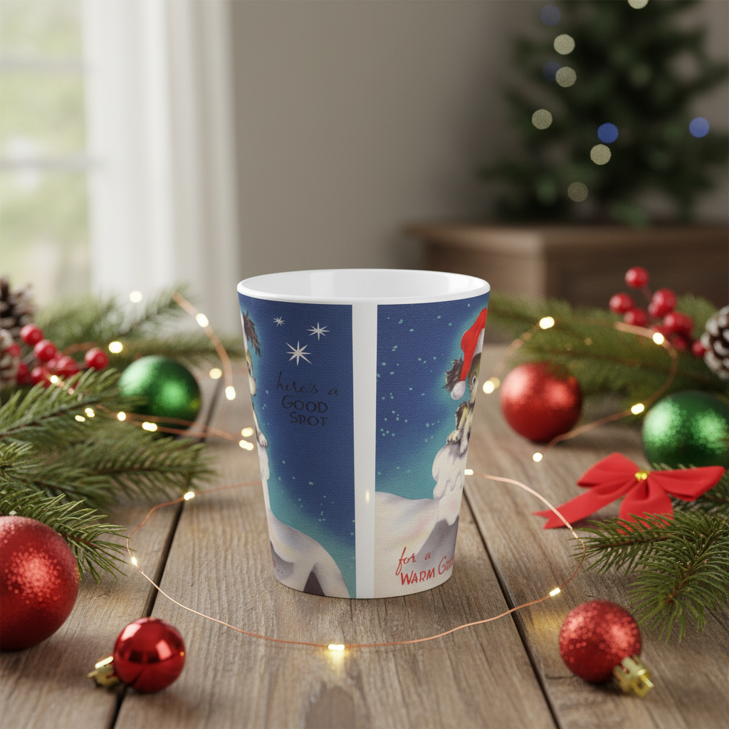 Cute Puppy Retro Christmas Print Latte Coffee Mug