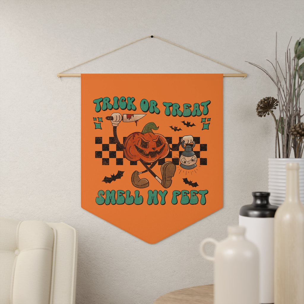 Trick Or Treat Smell My Feet Jack O Lantern Distressed Halloween Print Wall Hanging Banner Flag