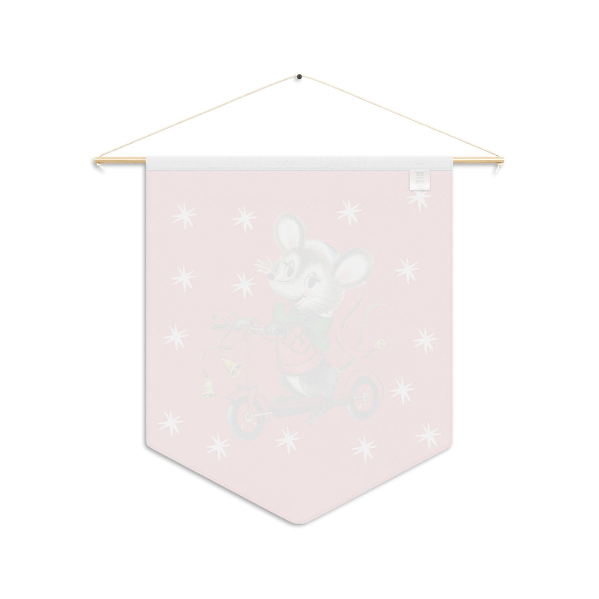 Christmas Mouse On Scooter Stars Red Retro Mid Century Christmas Print Style Decor Print Wall Hanging Banner Flag