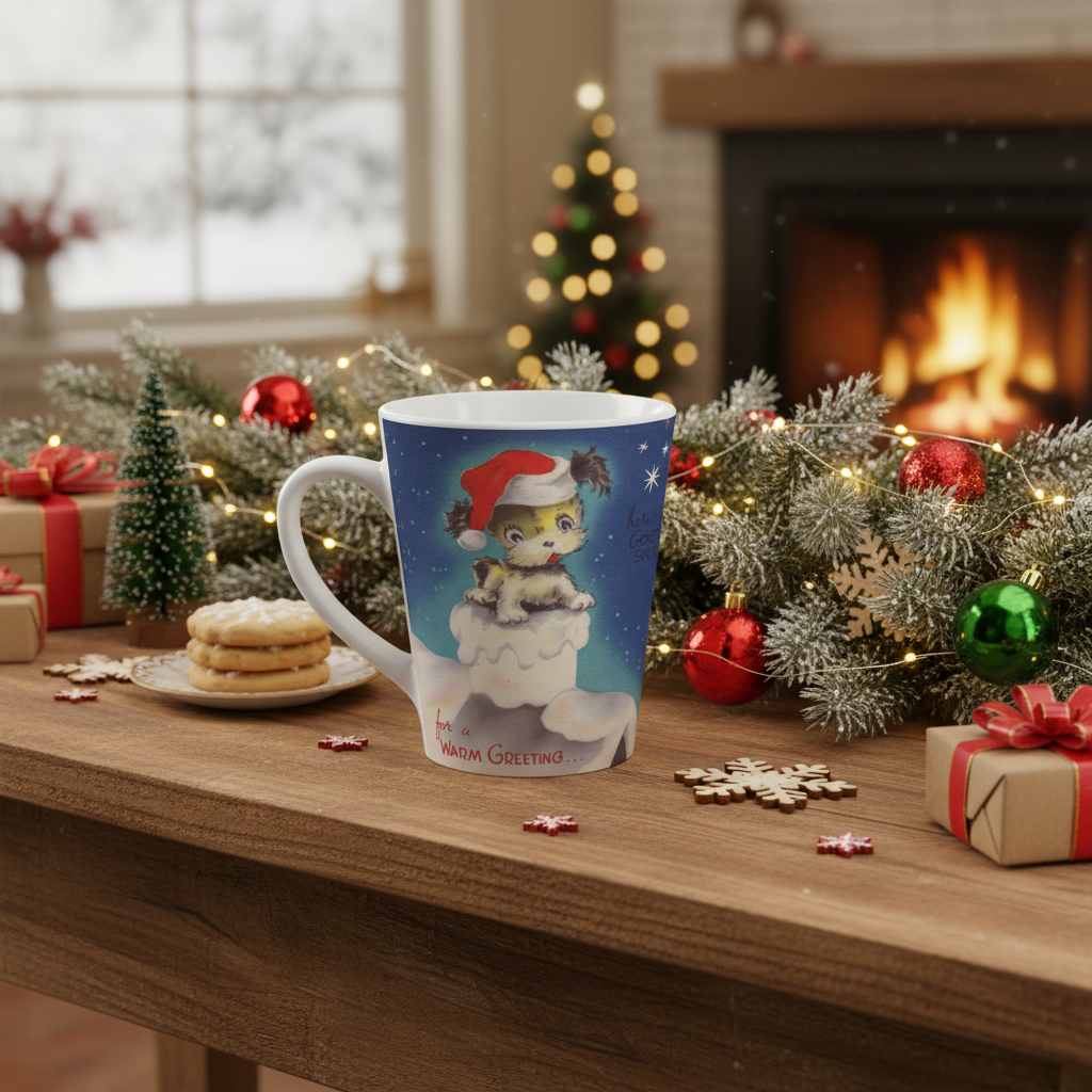 Cute Puppy Retro Christmas Print Latte Coffee Mug