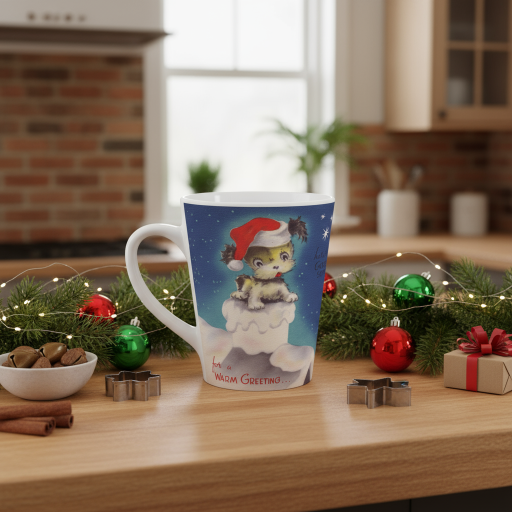 Cute Puppy Retro Christmas Print Latte Coffee Mug