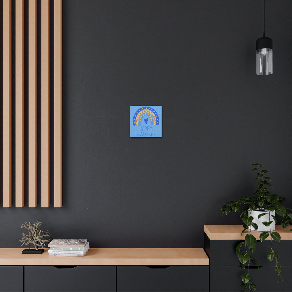 Happy Hanukkah Boho Rainbow Blue Canvas Gallery Wrap