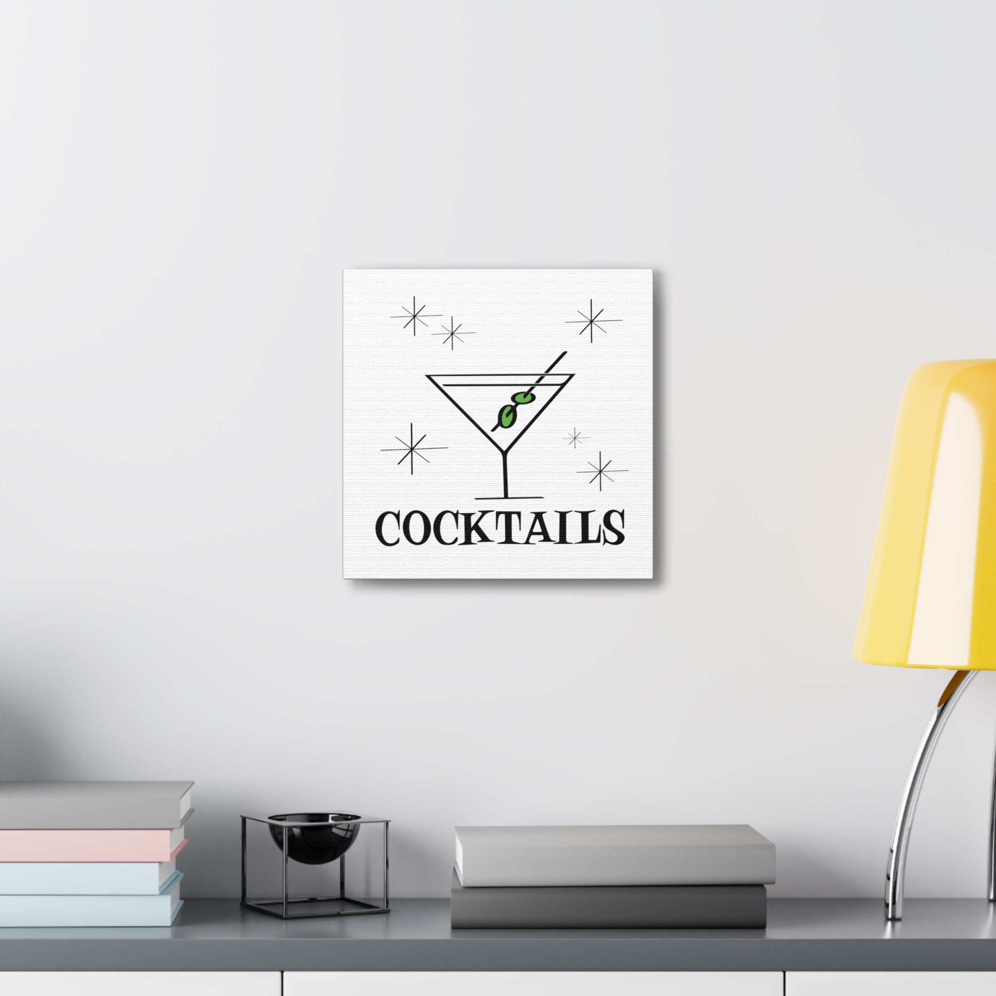 Cocktails Mid Century Retro Design Black and White Canvas Gallery Wrap