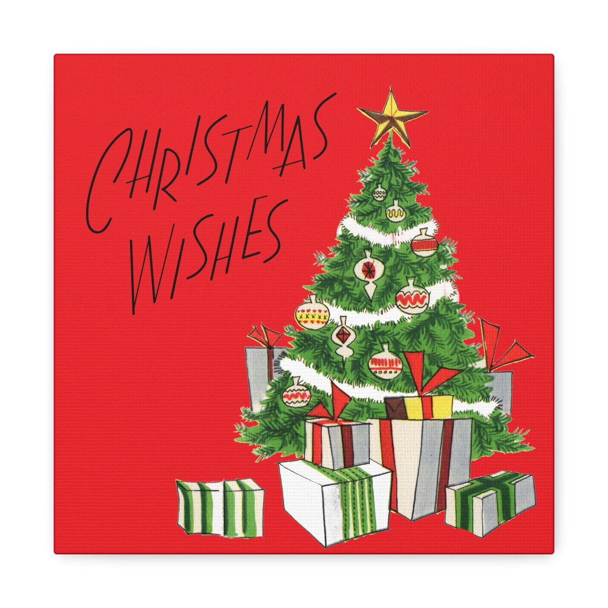 Christmas Wishes Christmas Tree Mid Century Retro Christmas Print Canvas Gallery Wrap