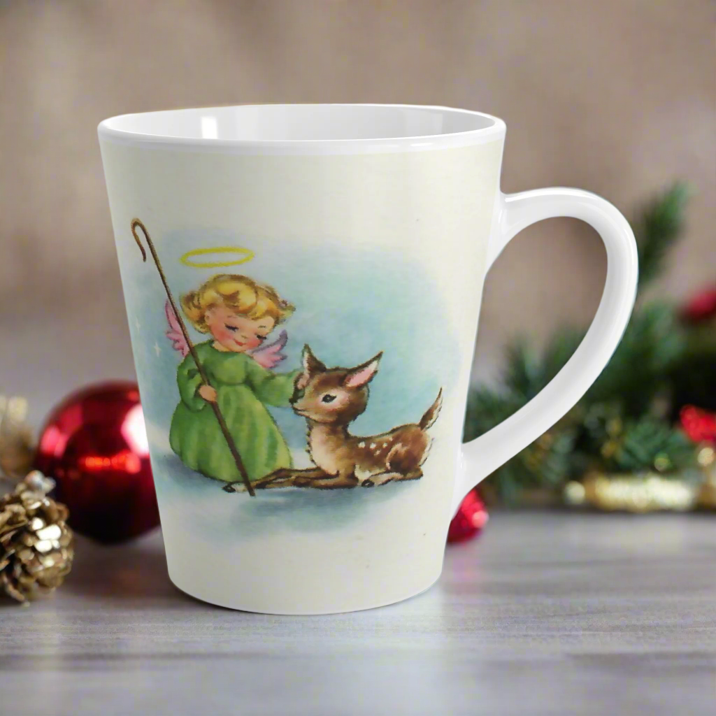 Christmas Angel And Deer Mid Century Retro Christmas Latte Mug