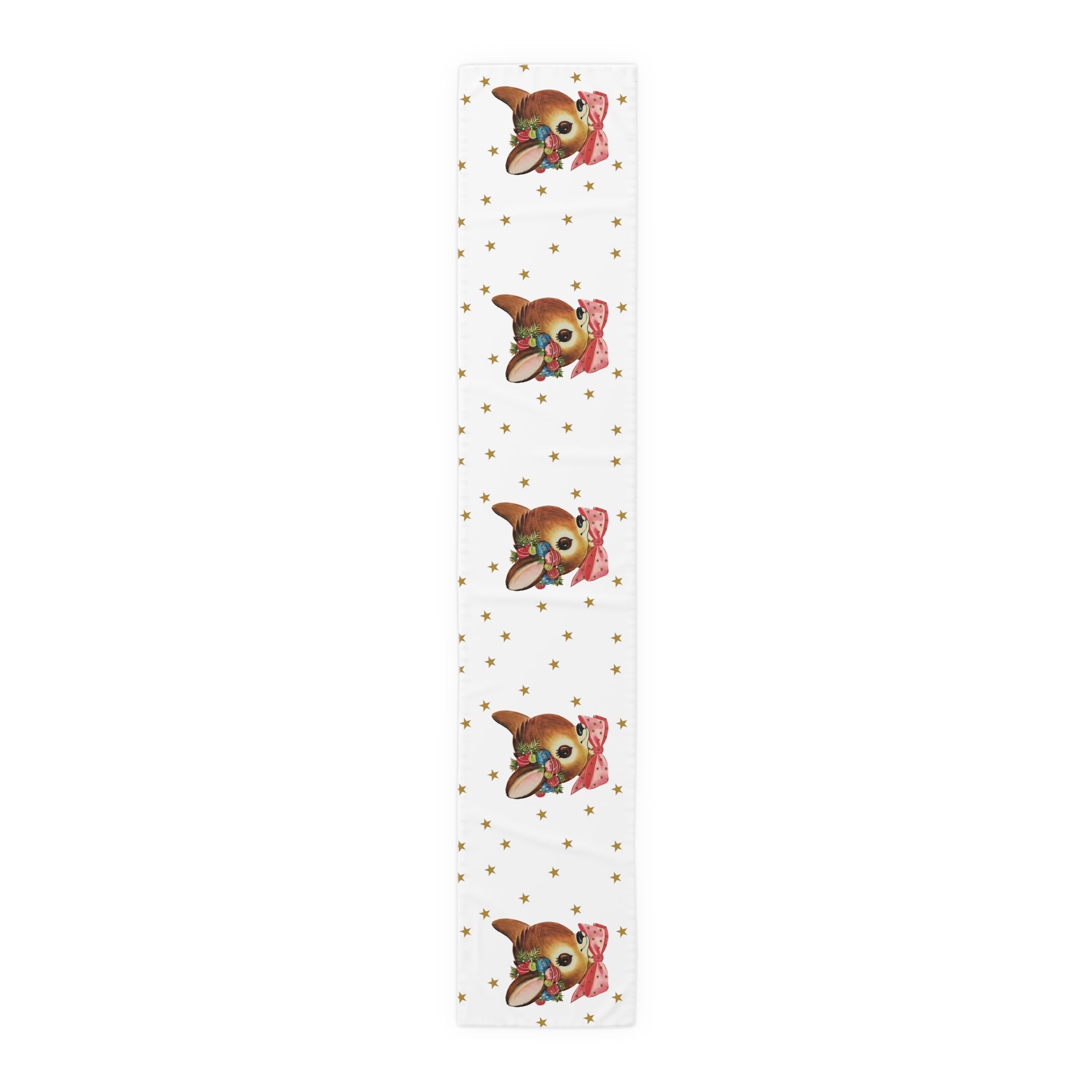 Reindeer Gold Stars Mid Century Retro Christmas Print Home Decor Cotton Poly Table Runner