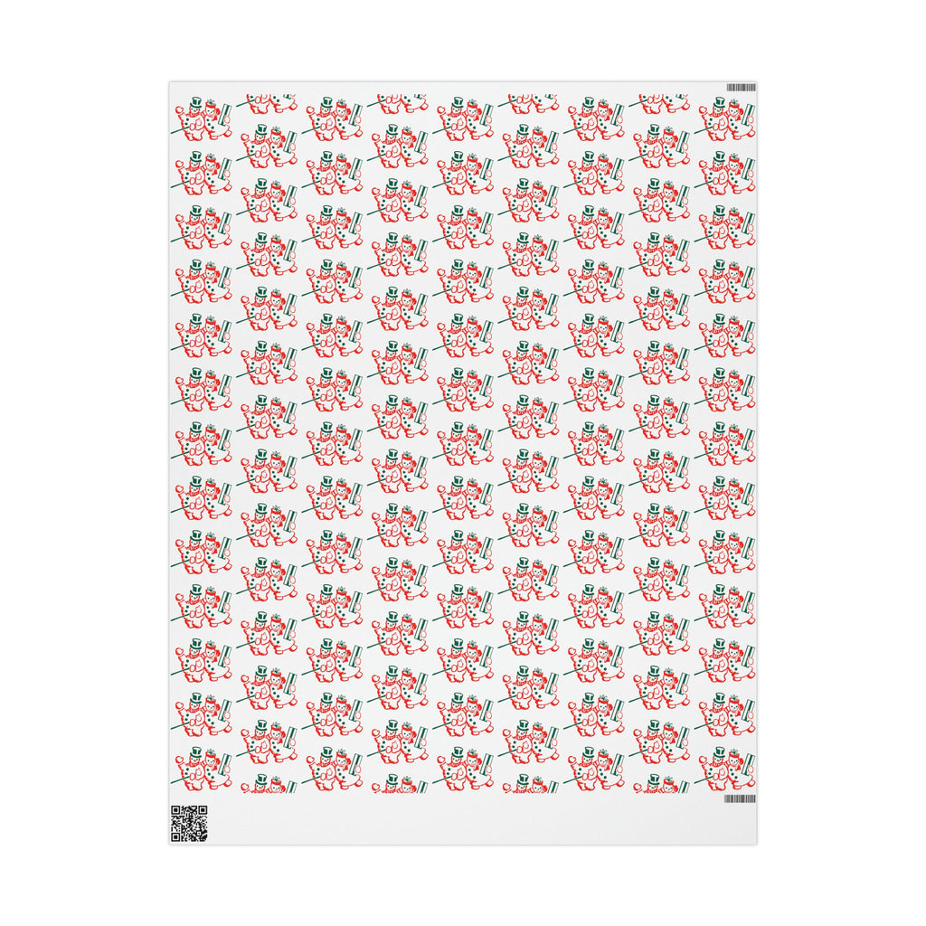 Vintage Snowman And Snowwoman Couple Mid Century Retro Christmas Print Holiday Gift Wrap Paper - Glossy Or Matte