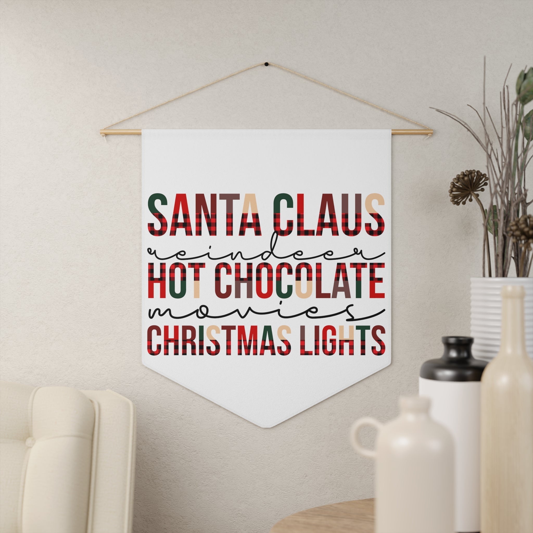 Santa Claus Reindeer Hot Chocolate Movies Christmas Lights Christmas Wall Hanging Banner Flag