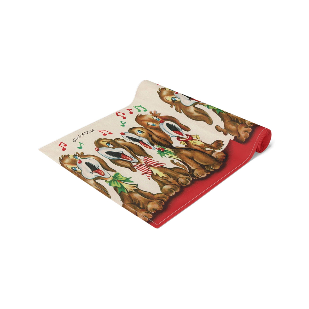 Jingle Bells Christmas Puppies Retro Christmas Print Home Decor Cotton Poly Table Runner