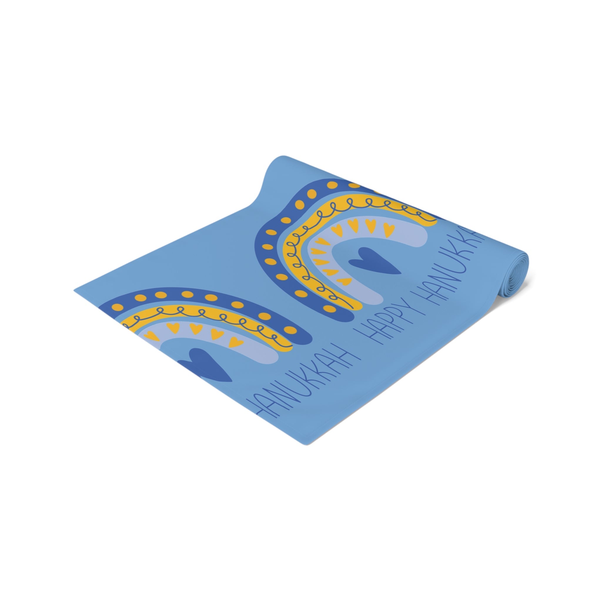 Happy Hanukkah Table Runner Blue Yellow Boho Rainbow Polyester Winter Unique Cozy Cute Holiday Kitchen Dining Decoration Linen