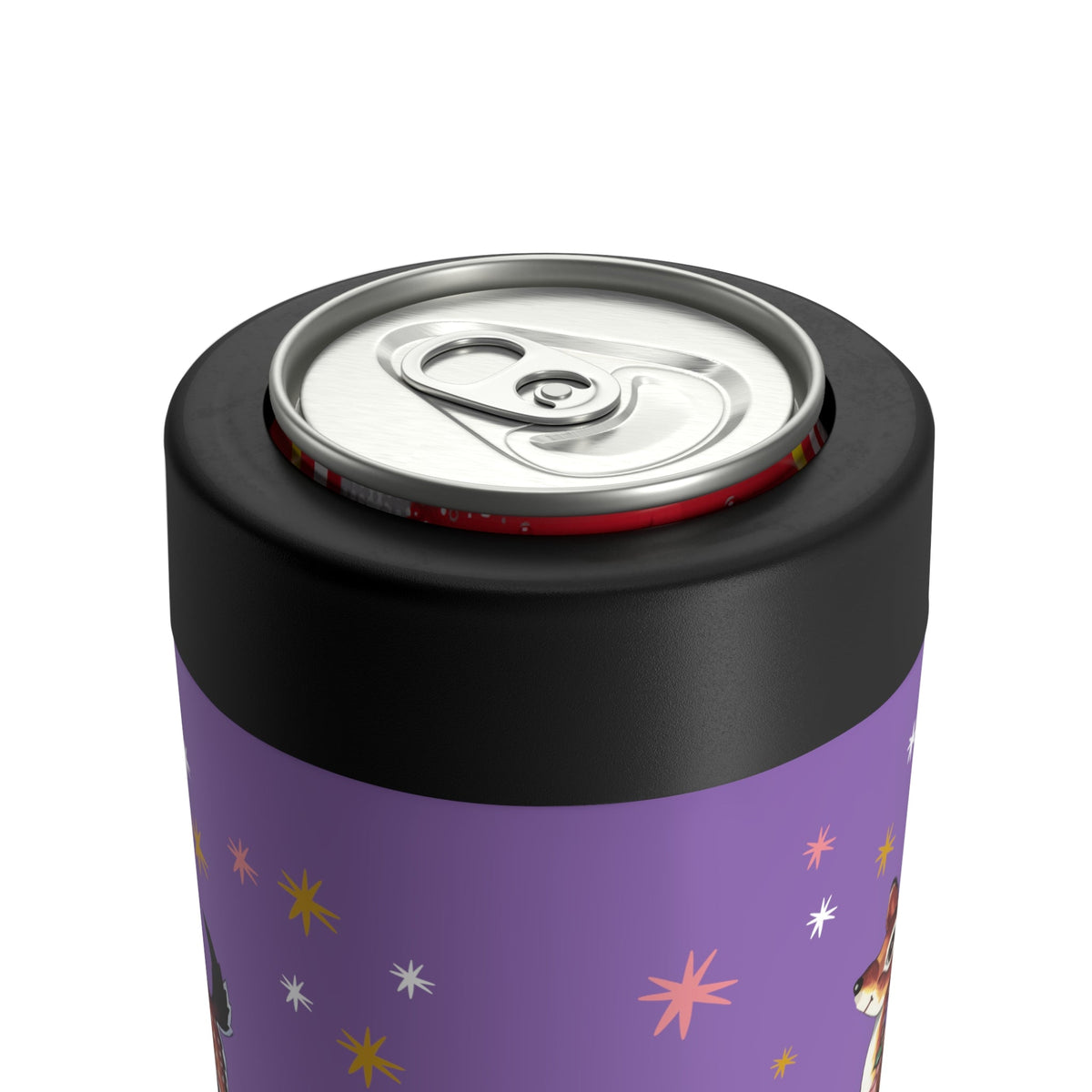 Reindeer Stars Mid Century Purple Retro Christmas Print Stainless Steel Can Holder