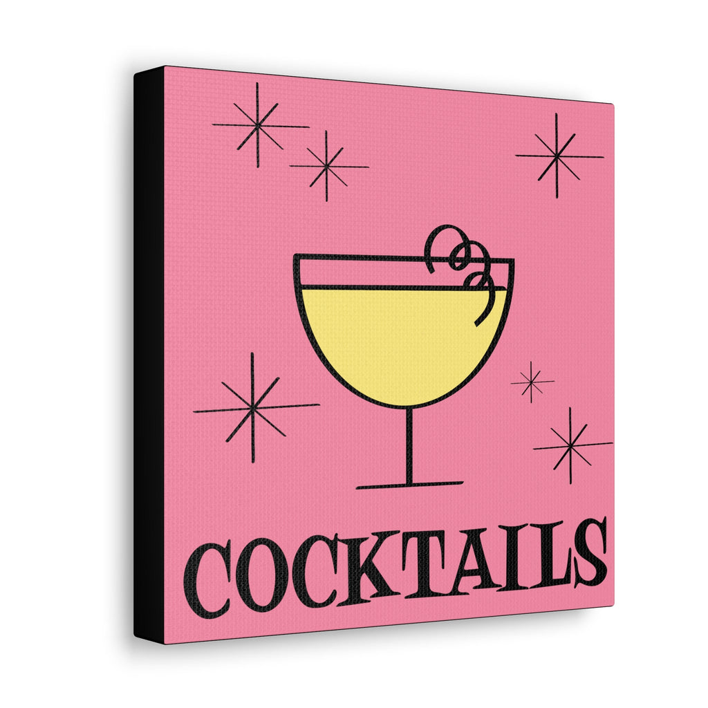 Cocktails Pink Mid Century Retro Design Pink Canvas Gallery Wrap