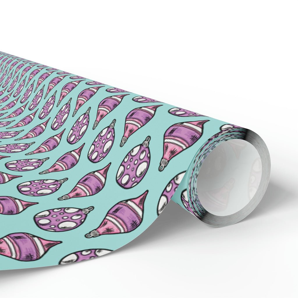 Pink Purple Ornaments Teal Christmas Print Holiday Gift Wrap Paper - Glossy Or Matte