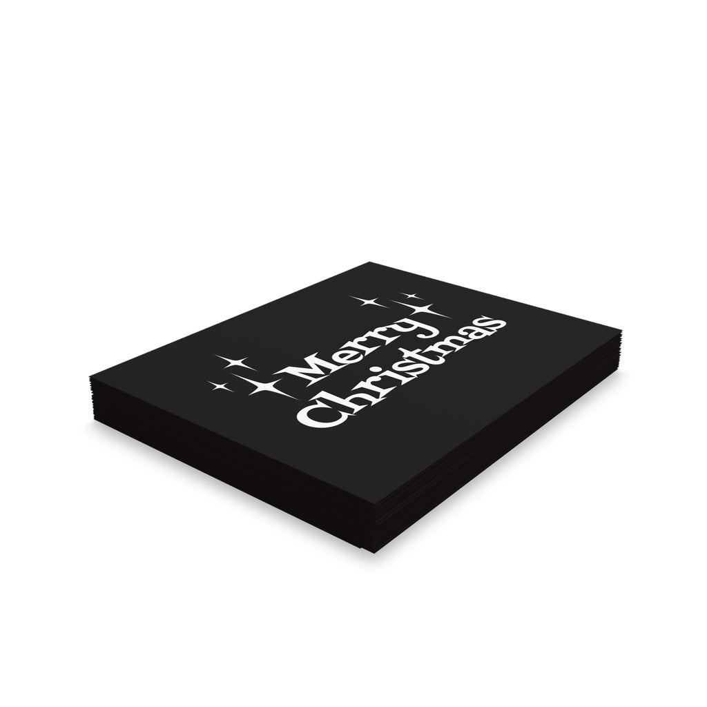 Merry Christmas Starburst Atomic Mid Century Retro Christmas Style Black And White Matte Greeting Cards (8, 16, and 24 pcs)