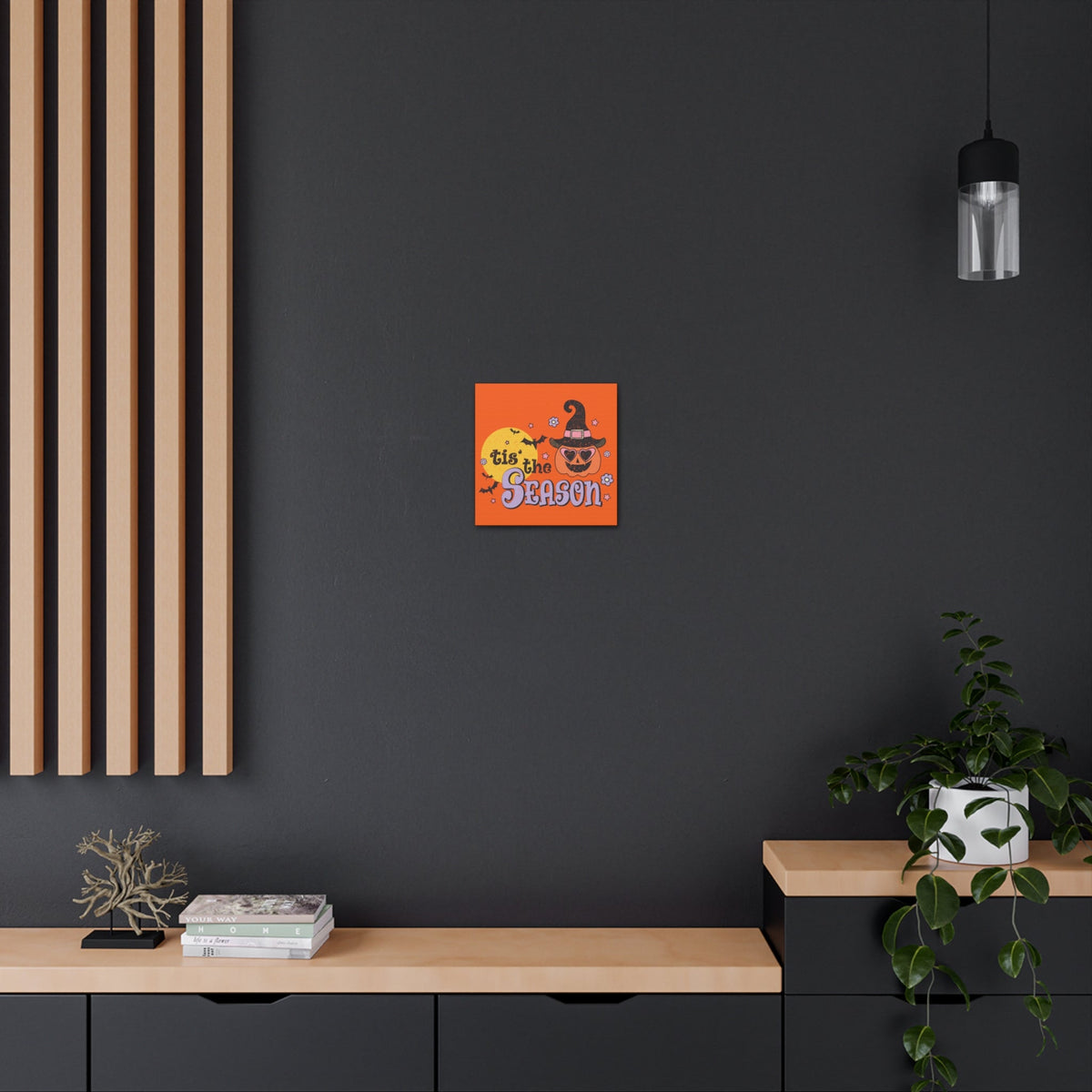 Tis The Season Pumpkin Witch Distressed Print Halloween Canvas Gallery Wrap