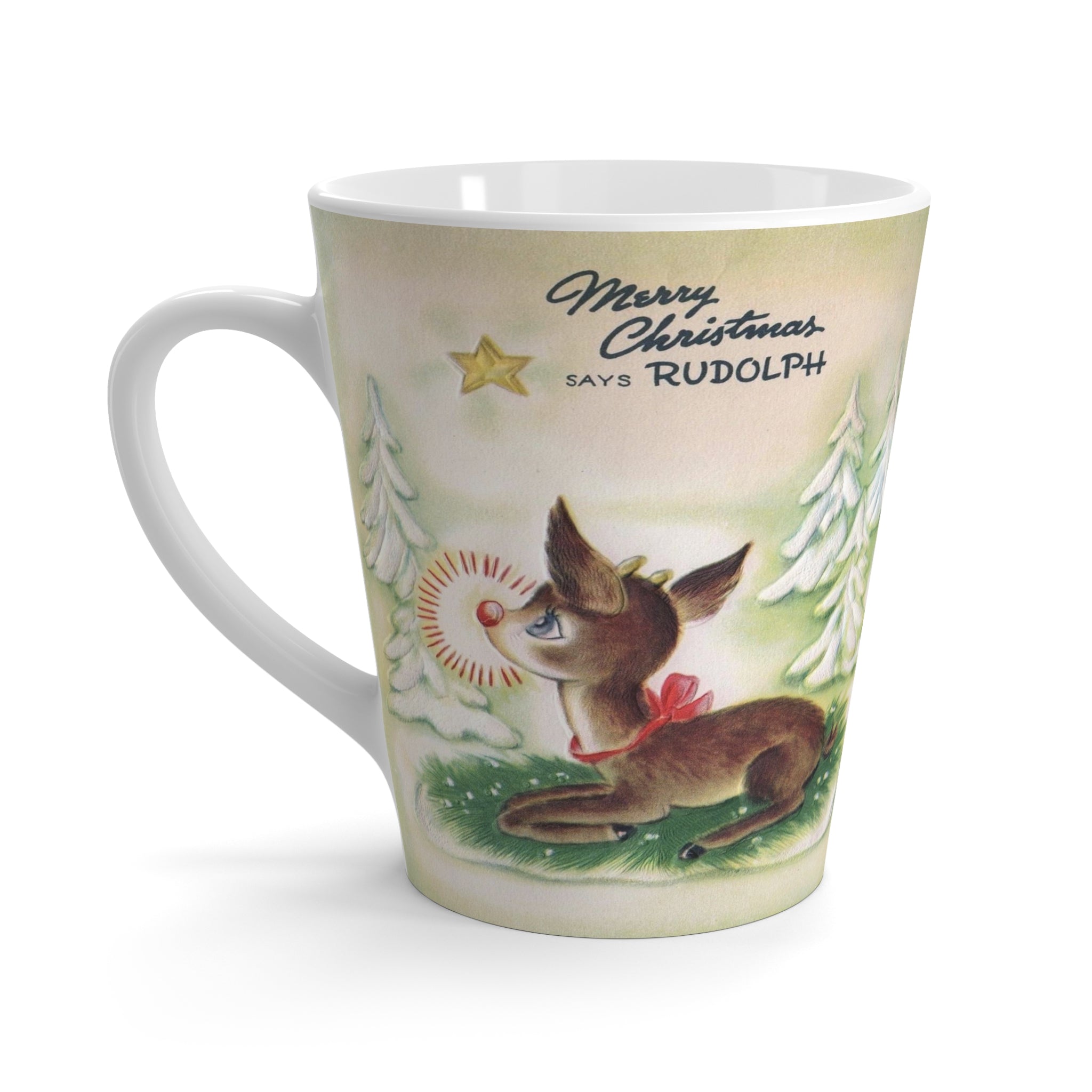 Merry Christmas With Rudolph Retro Christmas Print Latte Coffee Mug