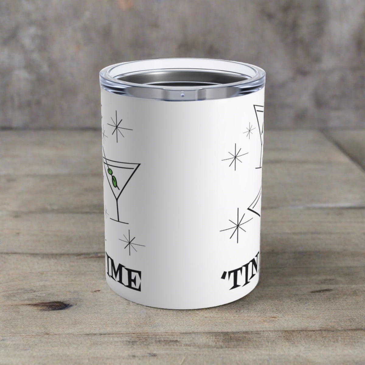 'Tini Time Martini Cocktails Atomic Mid Century Retro Style Stainless Steel Tumbler 10oz