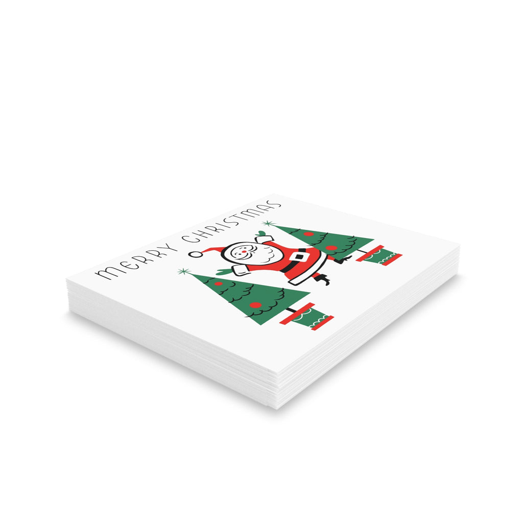 Merry Christmas Santa Trees Mid Century Retro Christmas Print Matte Greeting Cards (8, 16, and 24 pcs)