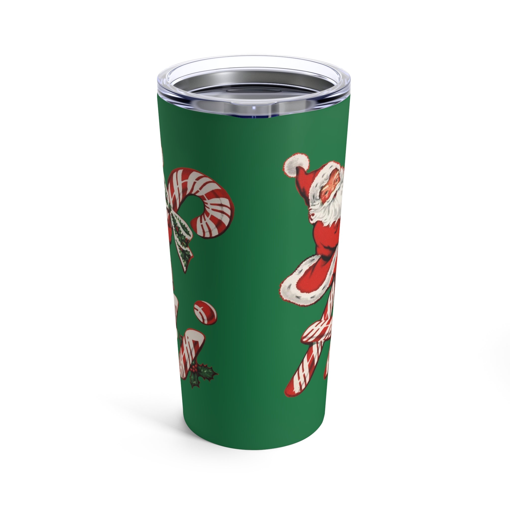 Hi Santa Candy Cane Retro Christmas Green Print Stainless Steel Tumbler 20oz