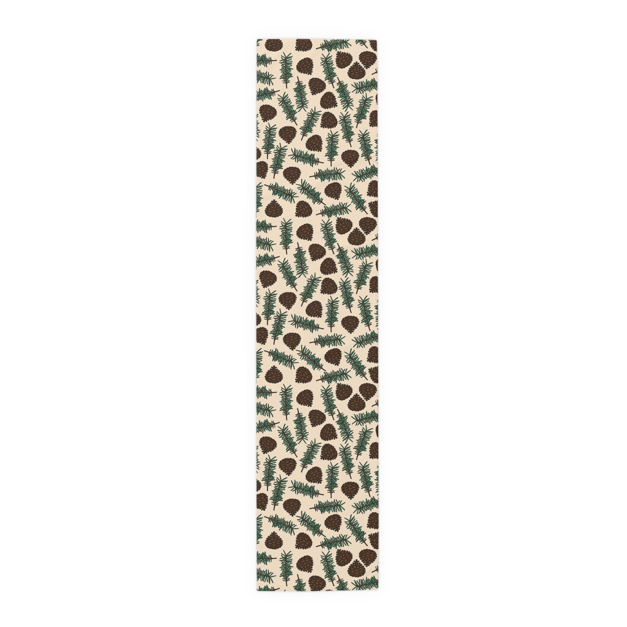 Pinecones With Sprigs Of Pine Cute Winter Christmas Print Home Decor Cotton Poly Table Runner