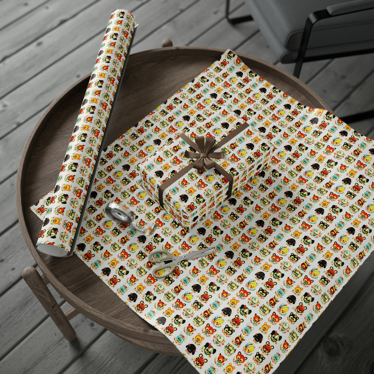 Cute Mid Century Baby Animals Mid Century Retro Print Baby Shower Birthday Holiday Gift Wrap Paper - Glossy Or Matte