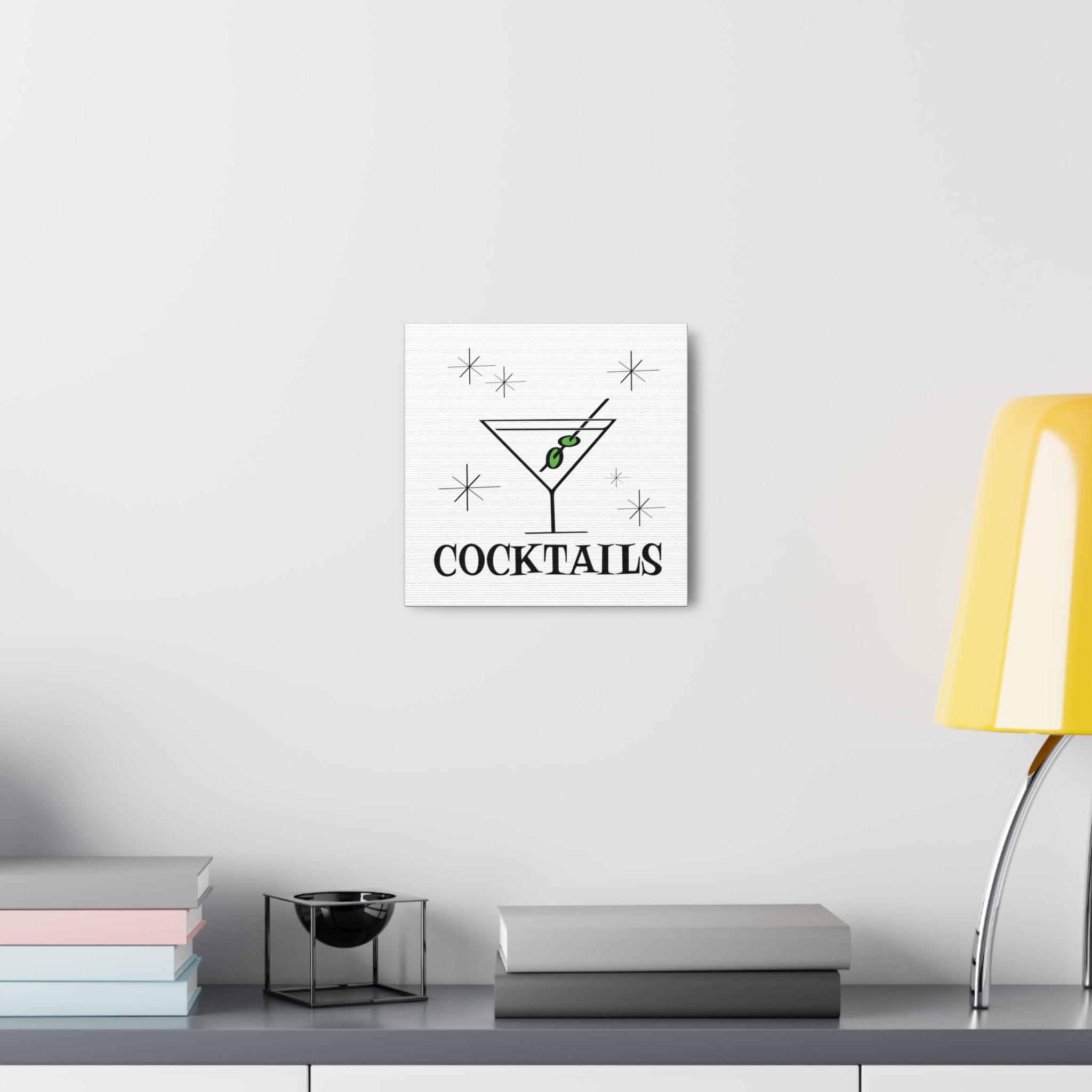 Cocktails Mid Century Retro Design Black and White Canvas Gallery Wrap