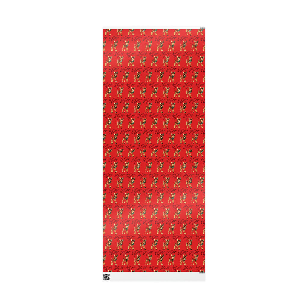 Season's Greetings Reindeer Wreath Retro Christmas Holiday Gift Wrap Paper - Glossy Or Matte