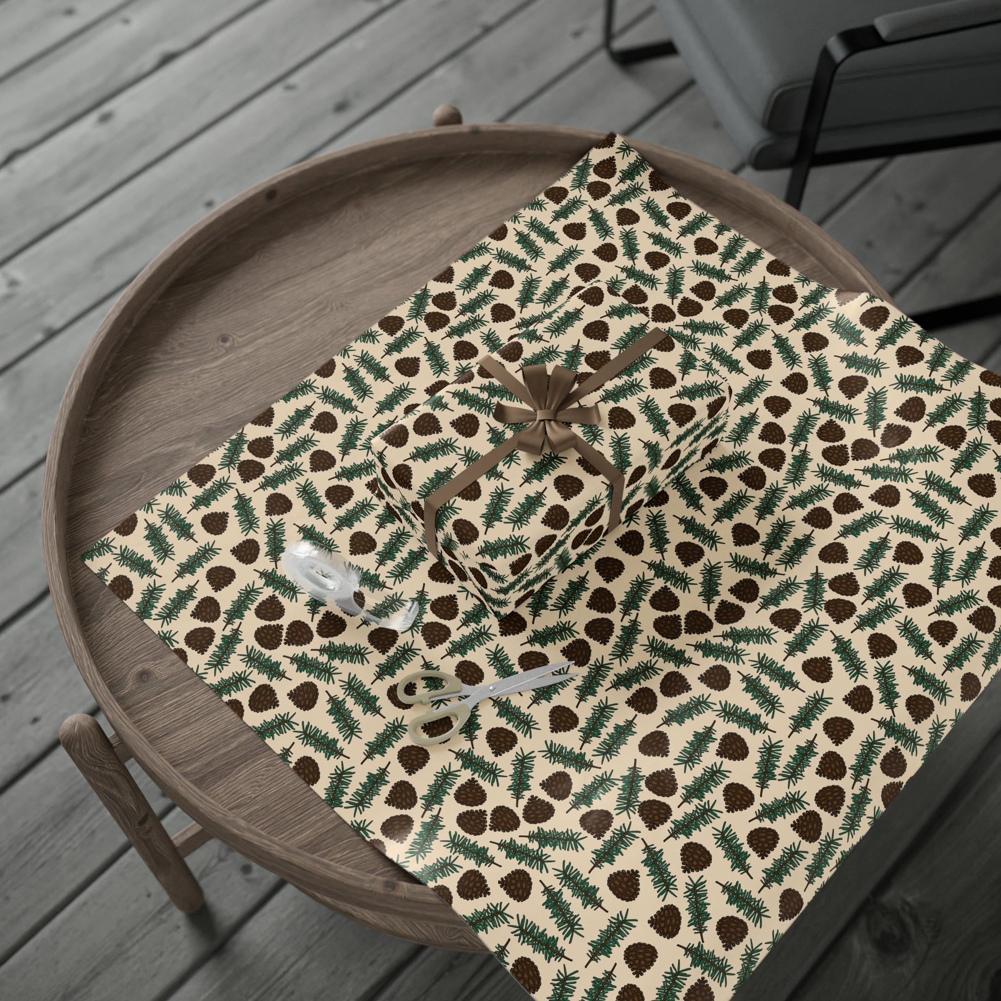 Pinecones With Sprigs Of Pine Cute Winter Christmas Print Holiday Gift Wrap Paper - Glossy Or Matte