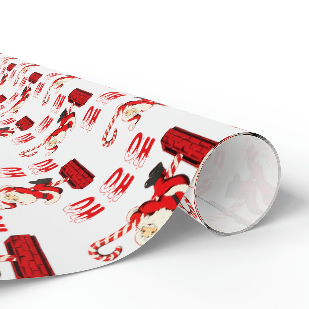 Ho Ho Ho Santa Sliding Down Candy Cane Chimney Mid Century Retro Style Holiday Gift Wrap Paper - Glossy Or Matte