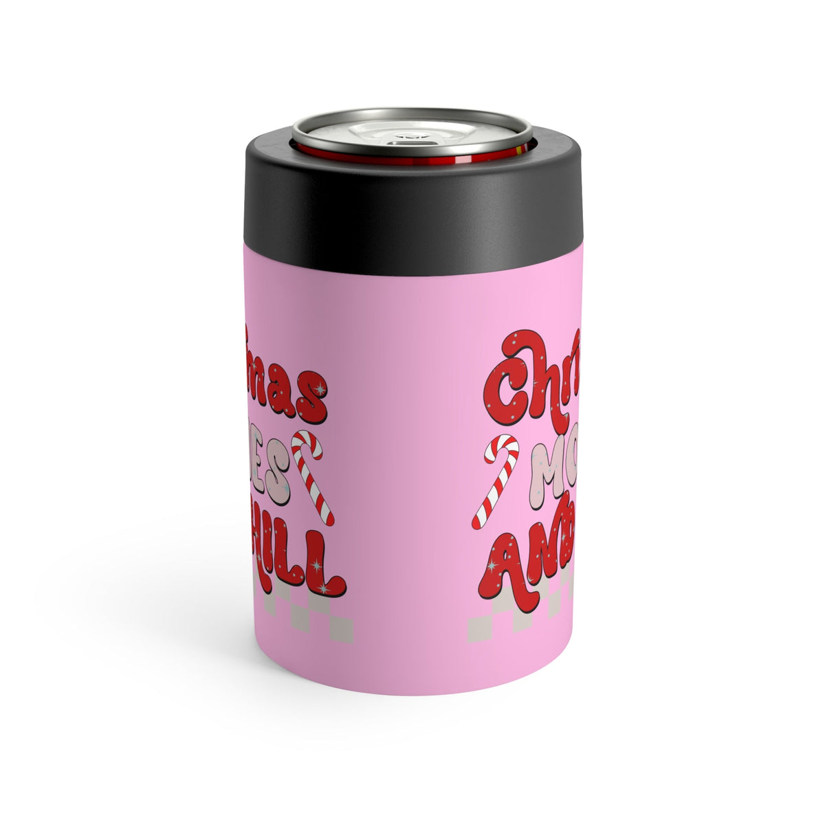 Christmas Movies And Chill Pink Christmas Print Stainless Steel Can Holder