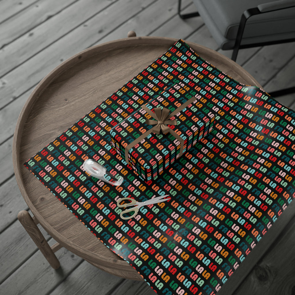Fa La La La Black Retro Style Christmas Print Holiday Gift Wrap Paper - Glossy Or Matte