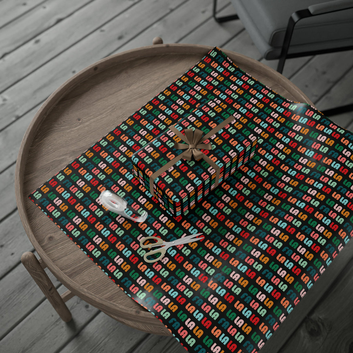 Fa La La La Black Retro Style Christmas Print Holiday Gift Wrap Paper - Glossy Or Matte