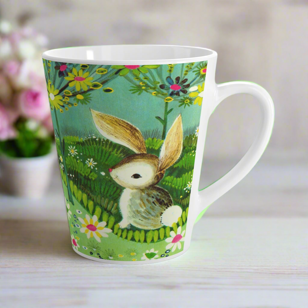 Spring Bunny Flowers Mod Retro Easter Latte Coffee Mug