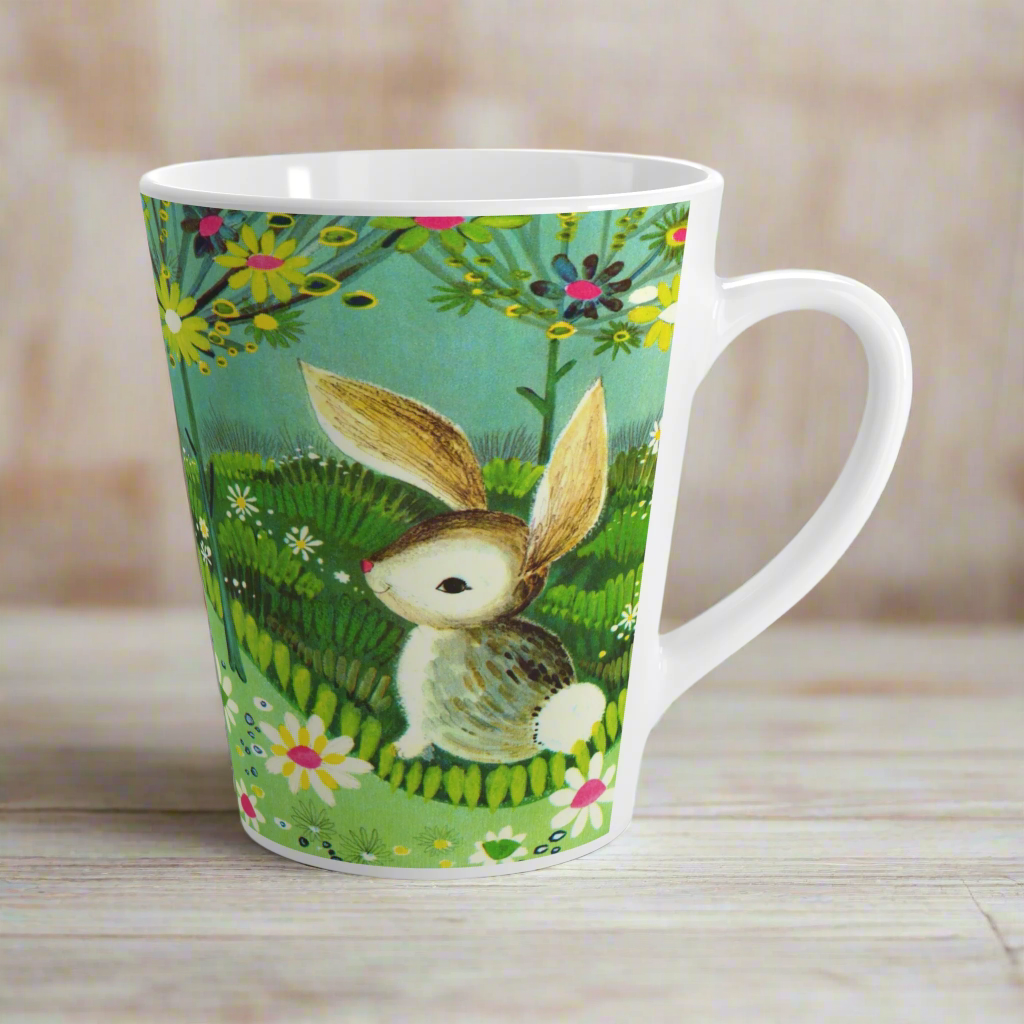 Spring Bunny Flowers Mod Retro Easter Latte Coffee Mug