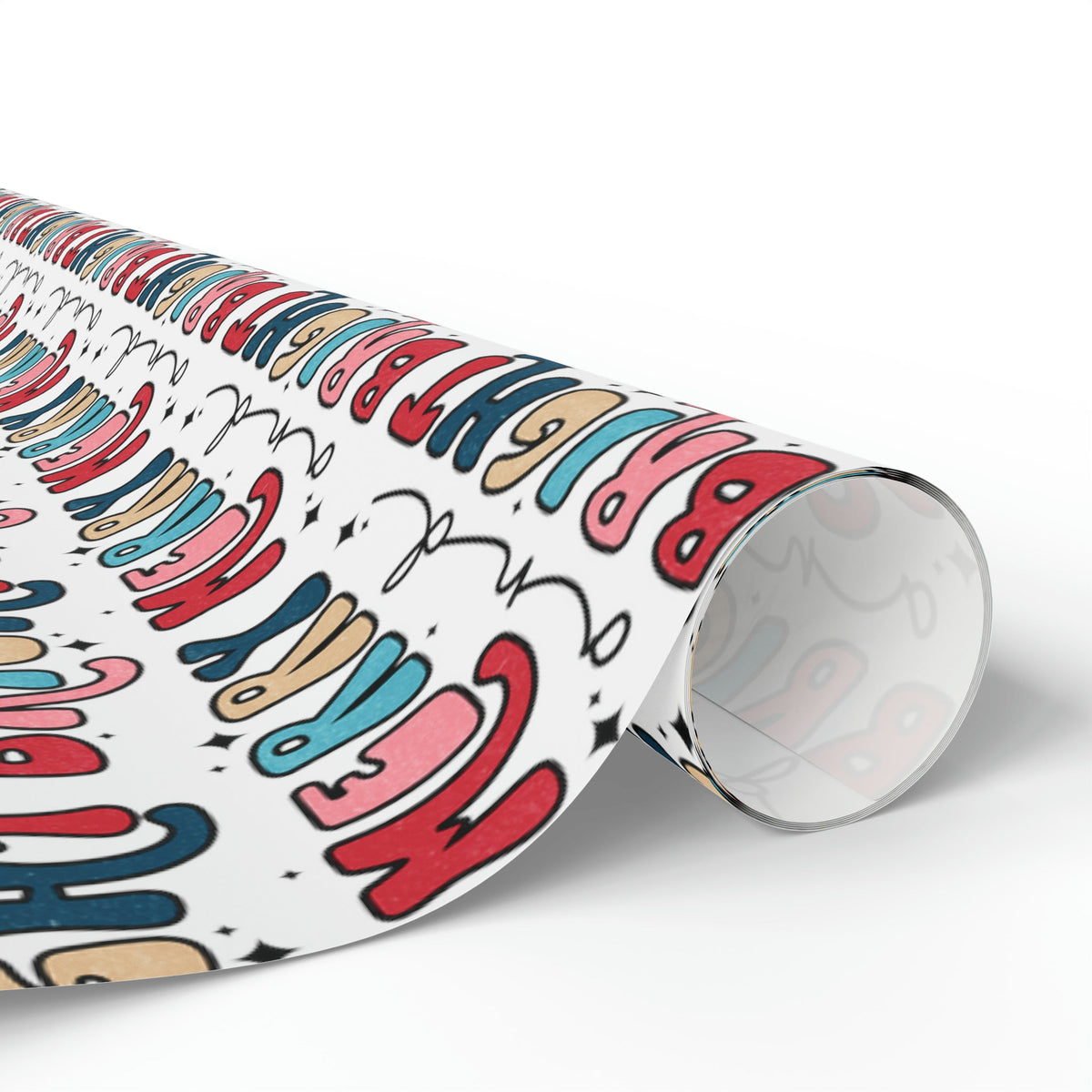 Merry And Bright Retro Style Christmas Print Holiday Gift Wrap Paper - Glossy Or Matte