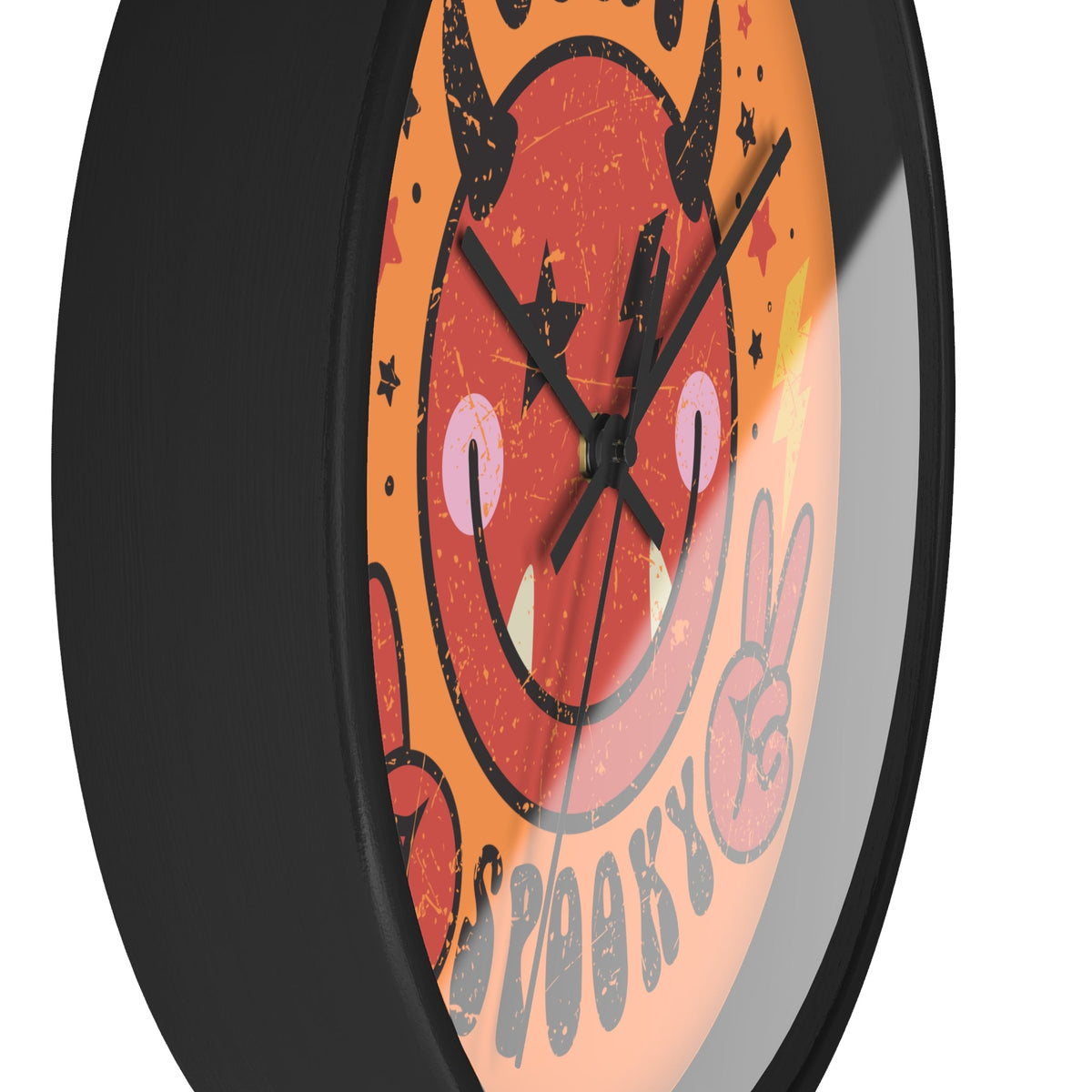 Stay Spooky Cute Devil Distressed Halloween Print Black Wall Clock