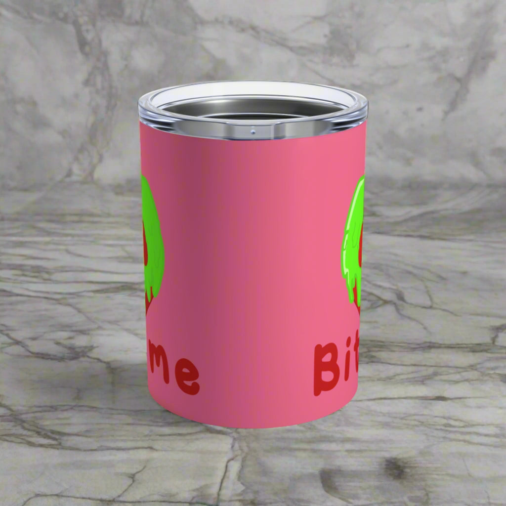 Bite Me Snow White Evil Queen Poison Apple Pink Halloween Stainless Steel Tumbler 10oz