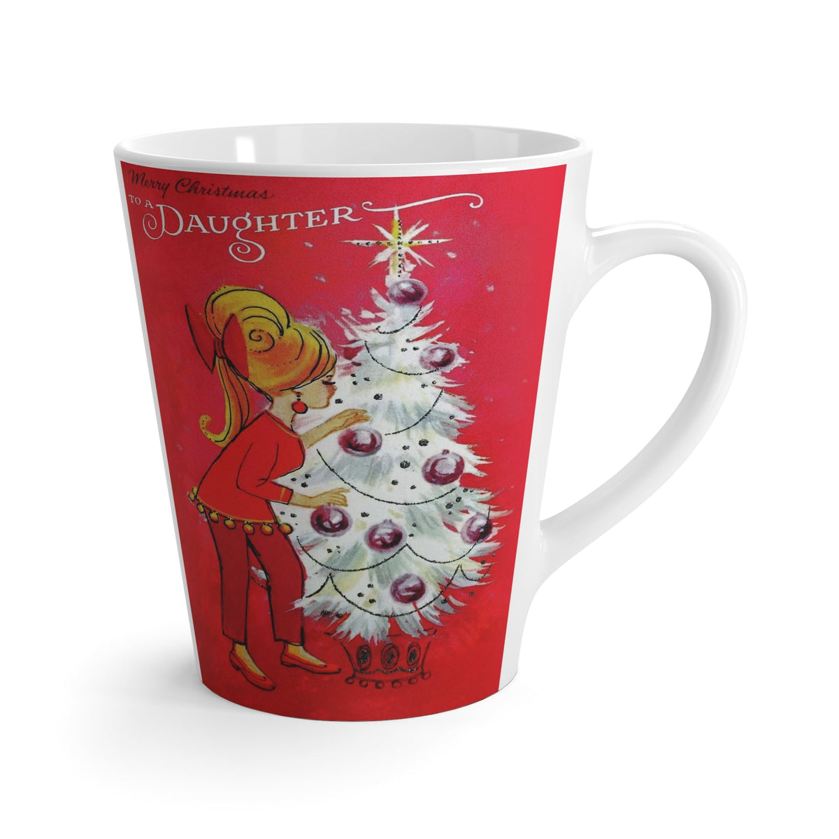 Merry Christmas To A Daughter Retro Christmas Print Latte Coffee Mug
