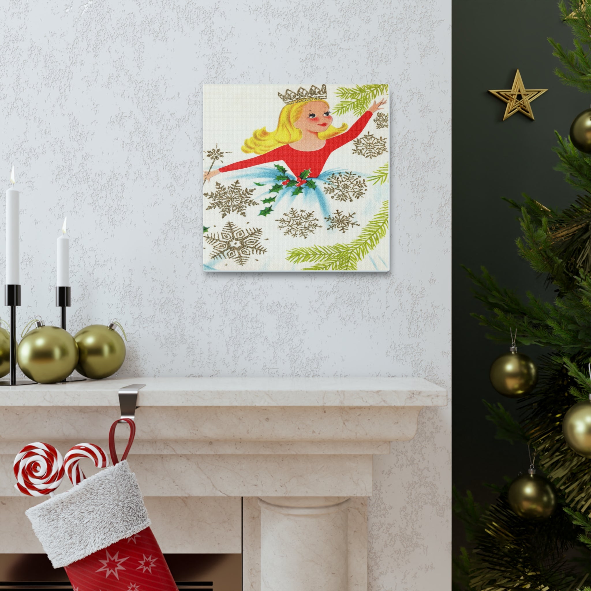 Christmas Fairy 50s Mid Century Retro Christmas Print Canvas Gallery Wrap