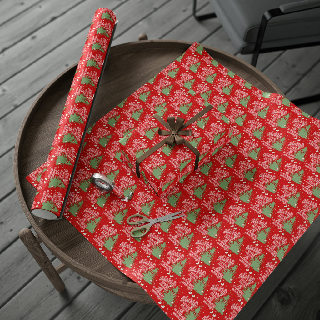 Merry Everything And Happy Always Cute Christmas Tree Retro Style Christmas Holiday Gift Wrap Paper - Glossy Or Matte