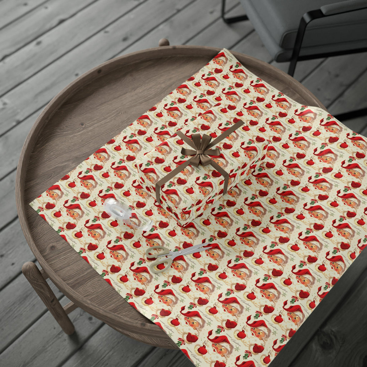 Merry Christmas Santa Under The Mistletoe Mid Century Retro Christmas Print Holiday Gift Wrap Paper - Glossy Or Matte