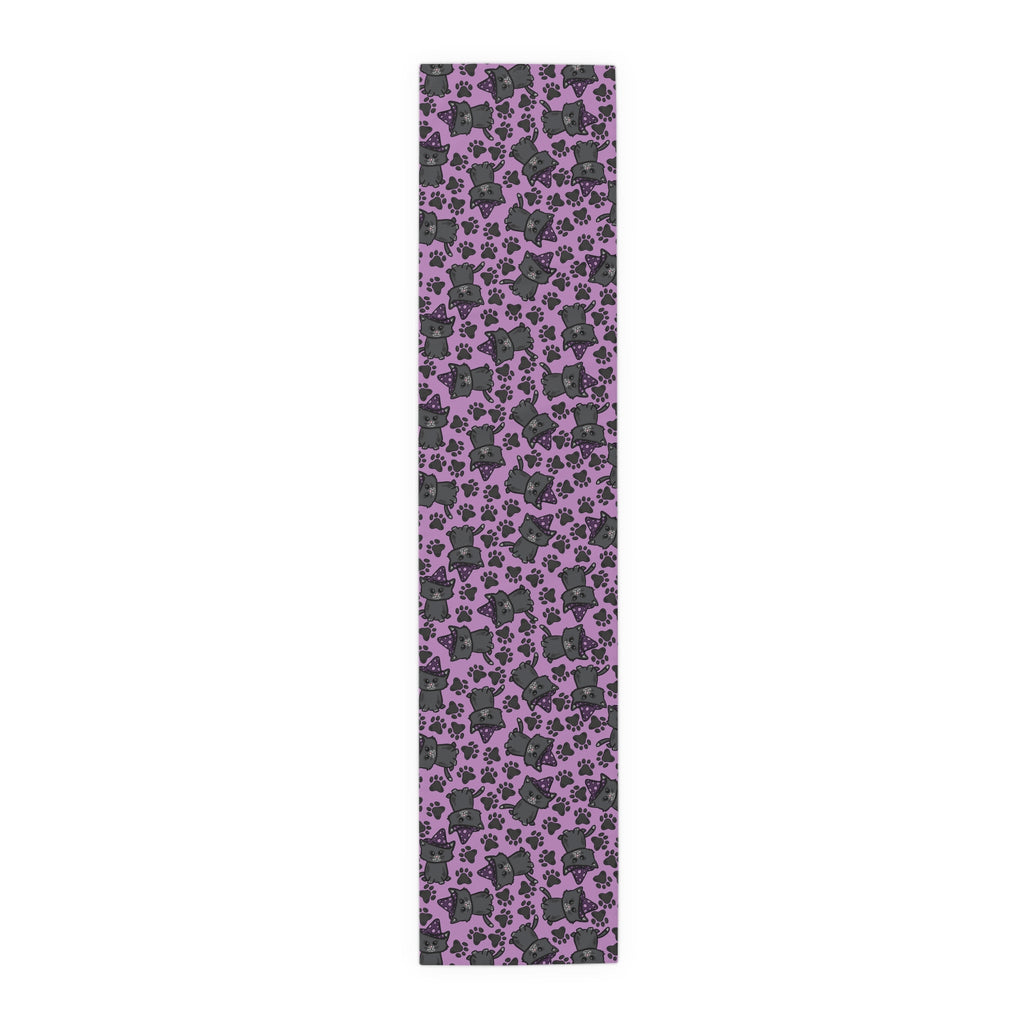 Witchy Kitties Cute Halloween Print Fall Autumn Decor Purple Cotton Poly Table Runner