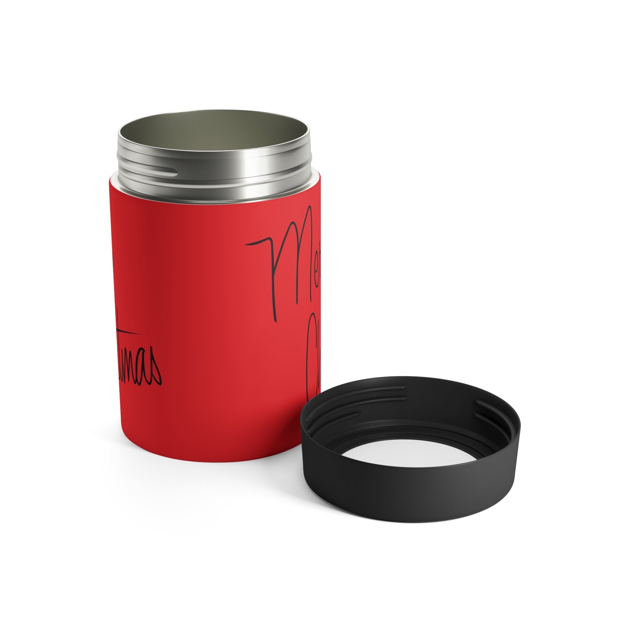 Merry Christmas Red Mid Century Retro Christmas Print Stainless Steel Can Holder