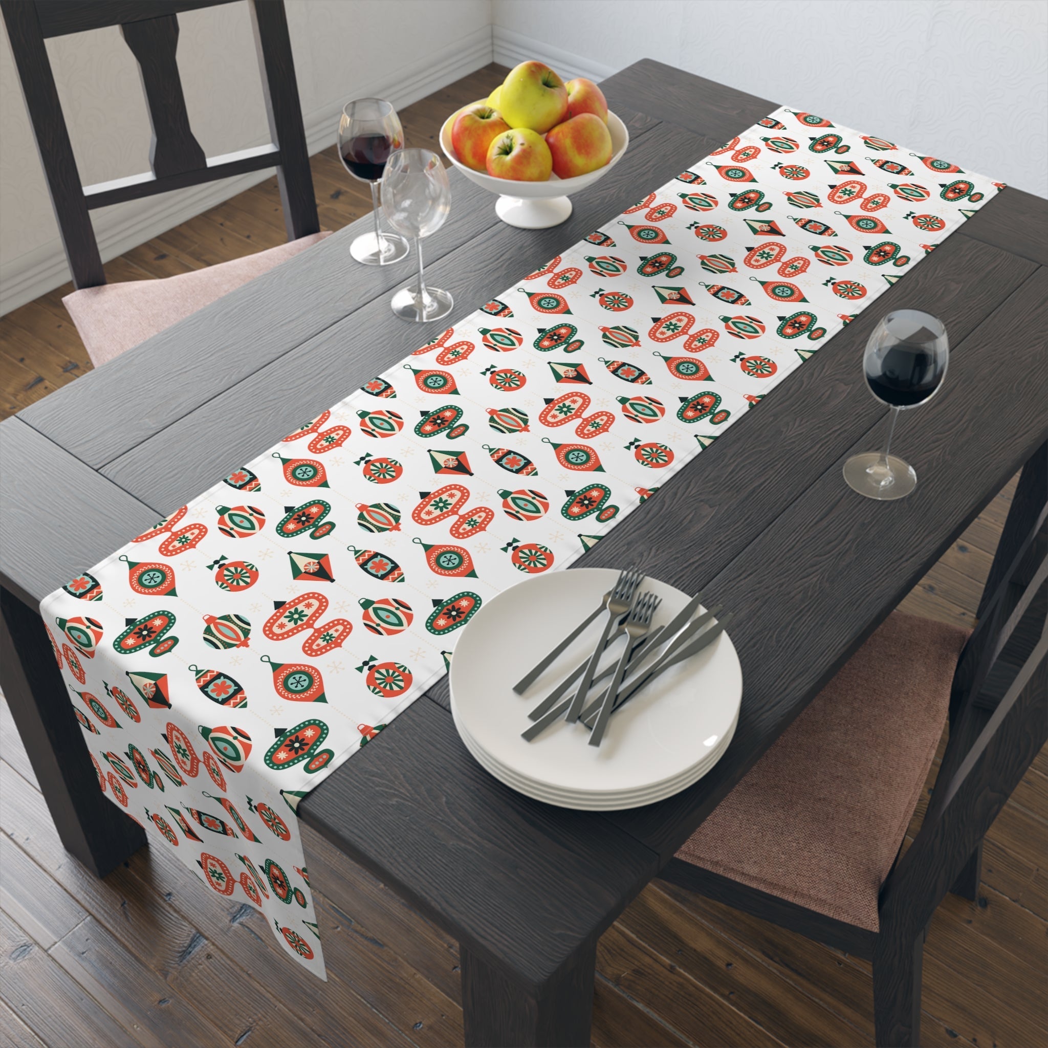 Atomic Retro Christmas Ornaments Atomic Mid Century Retro Style Holiday Table Runner - Cotton Or Polyester